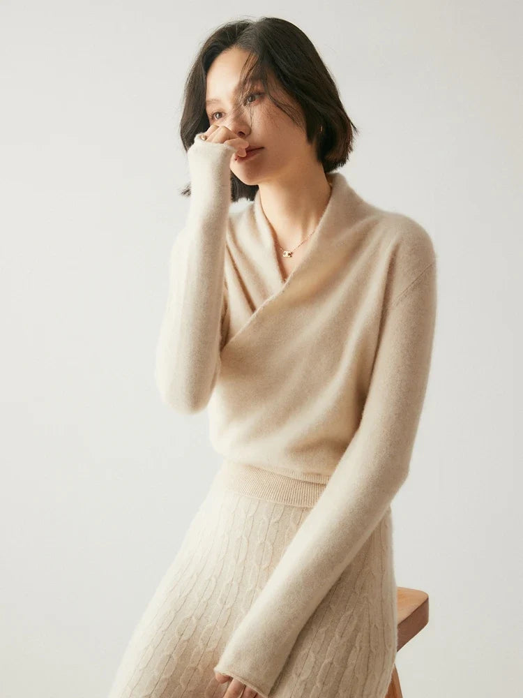 Bridget | Wrap Front Shawl Collar Cashmere Sweater - View 45