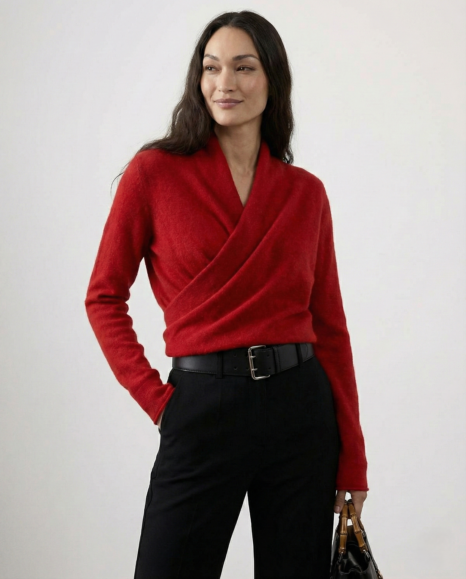 Bridget | Wrap Front Shawl Collar Cashmere Sweater - View 46