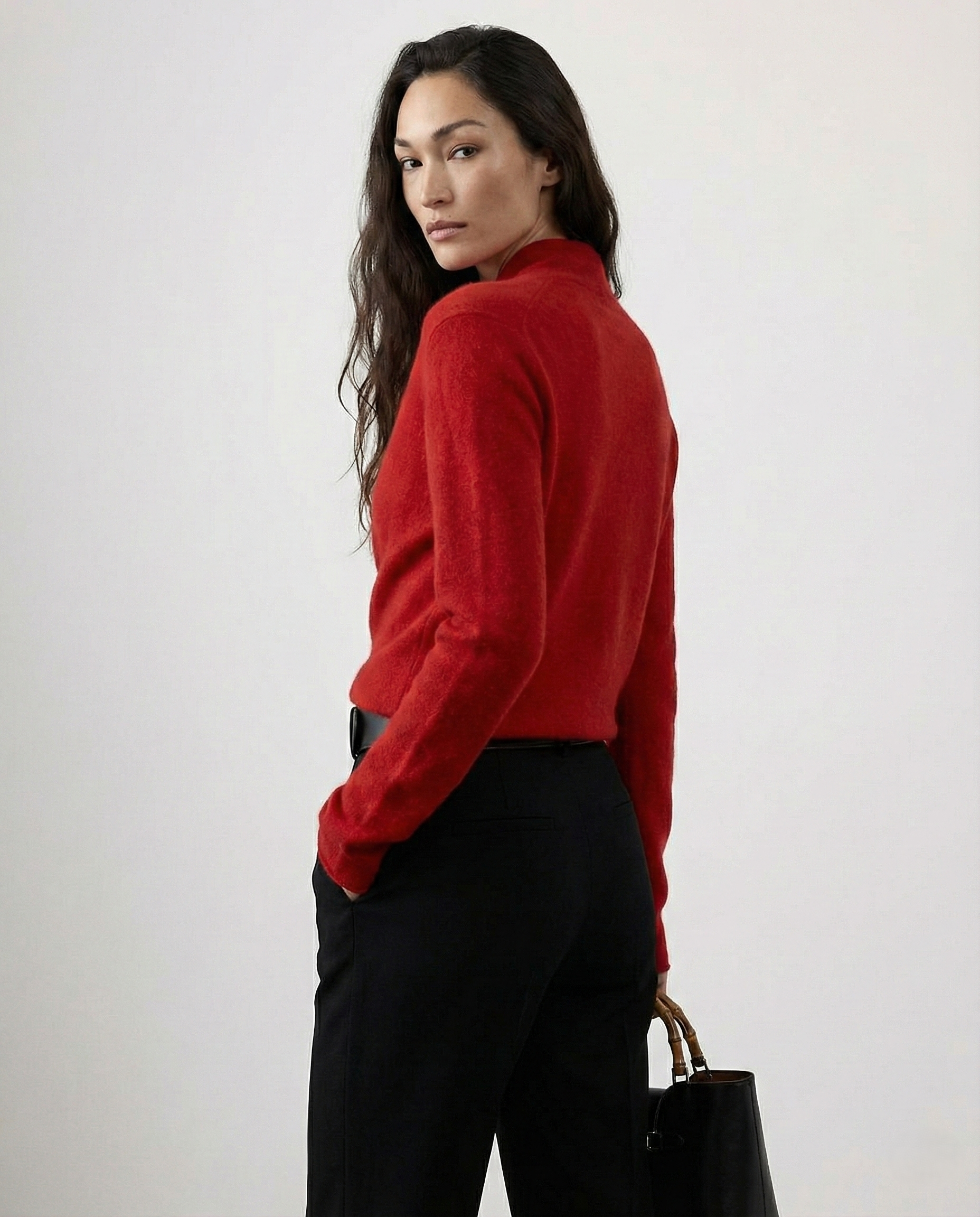 Bridget | Wrap Front Shawl Collar Cashmere Sweater - View 47