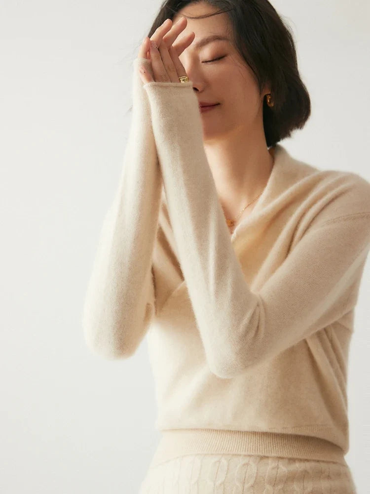 Bridget | Wrap Front Shawl Collar Cashmere Sweater - View 48