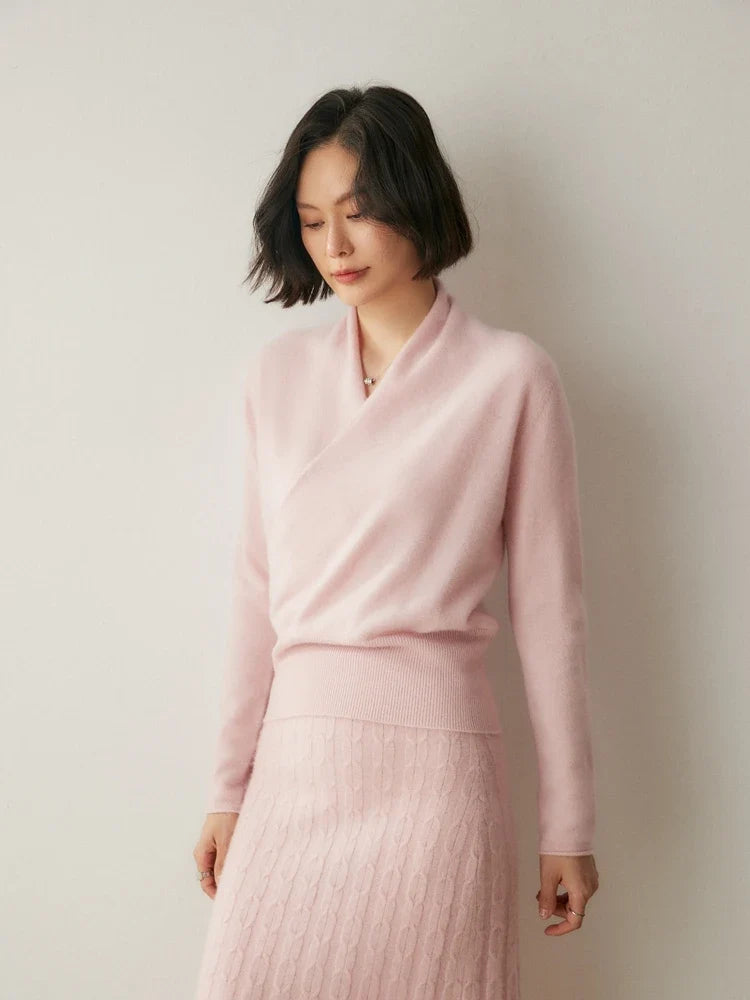 Bridget | Wrap Front Shawl Collar Cashmere Sweater - View 49