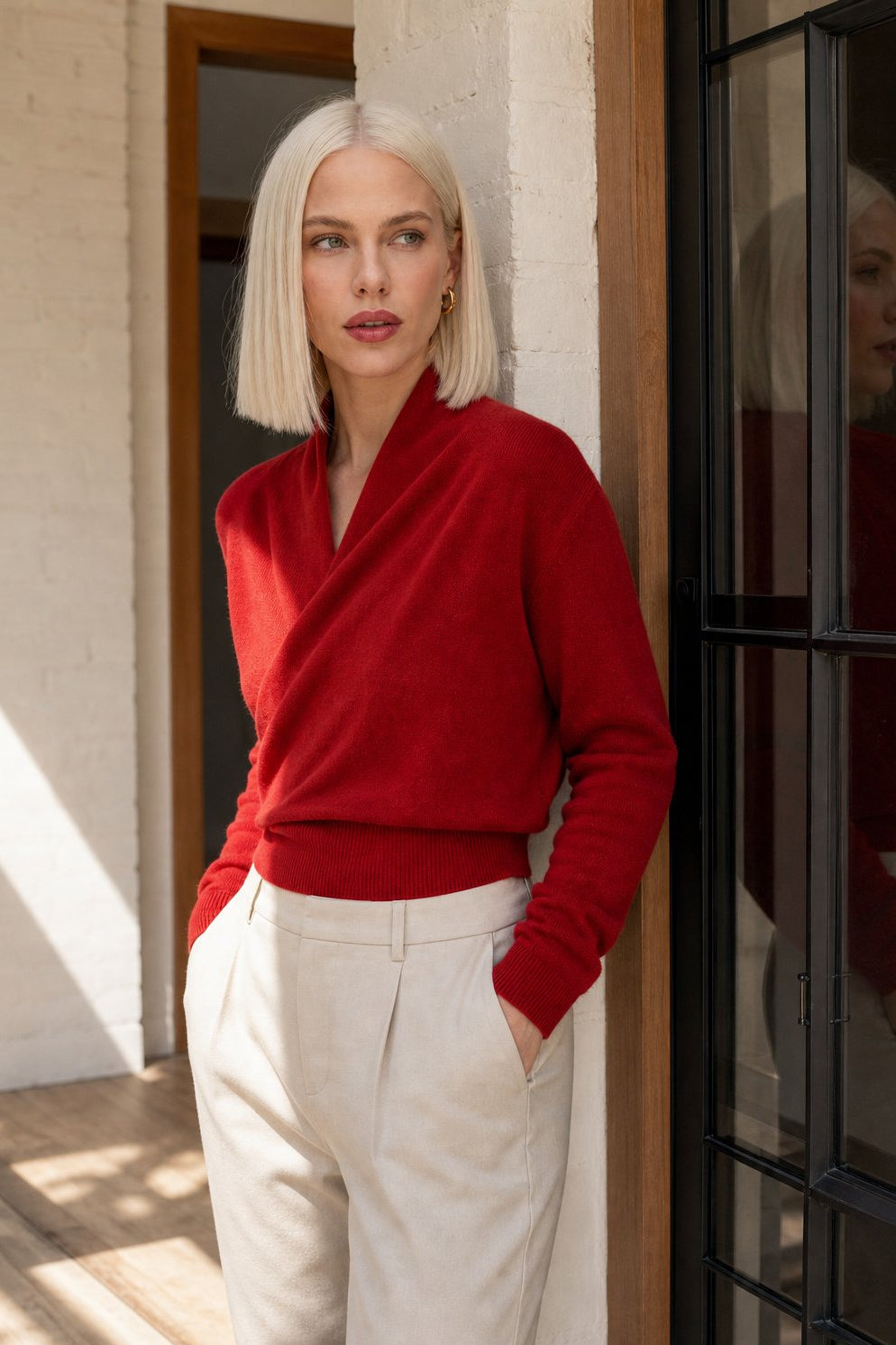 Bridget | Wrap Front Shawl Collar Cashmere Sweater - View 5
