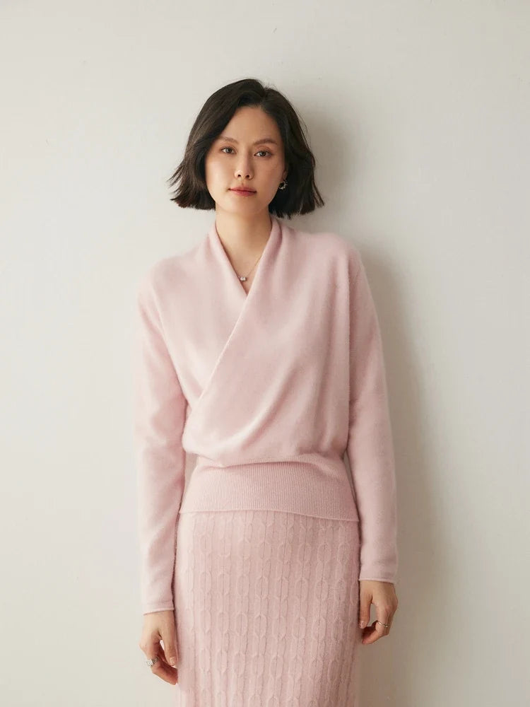 Bridget | Wrap Front Shawl Collar Cashmere Sweater - View 50