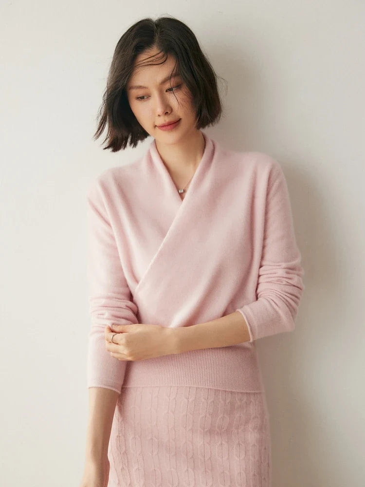 Bridget | Wrap Front Shawl Collar Cashmere Sweater - View 51