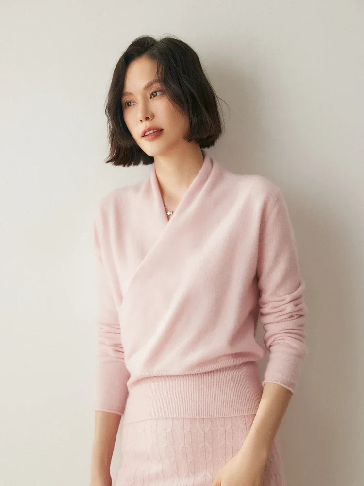 Bridget | Wrap Front Shawl Collar Cashmere Sweater - View 52
