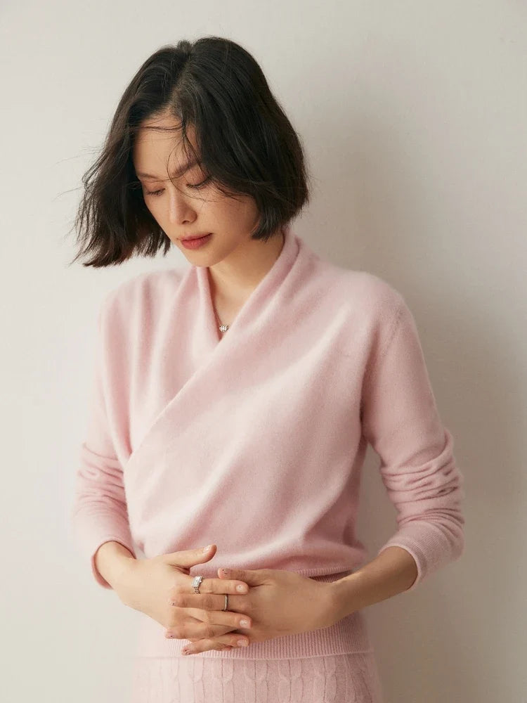 Bridget | Wrap Front Shawl Collar Cashmere Sweater - View 53