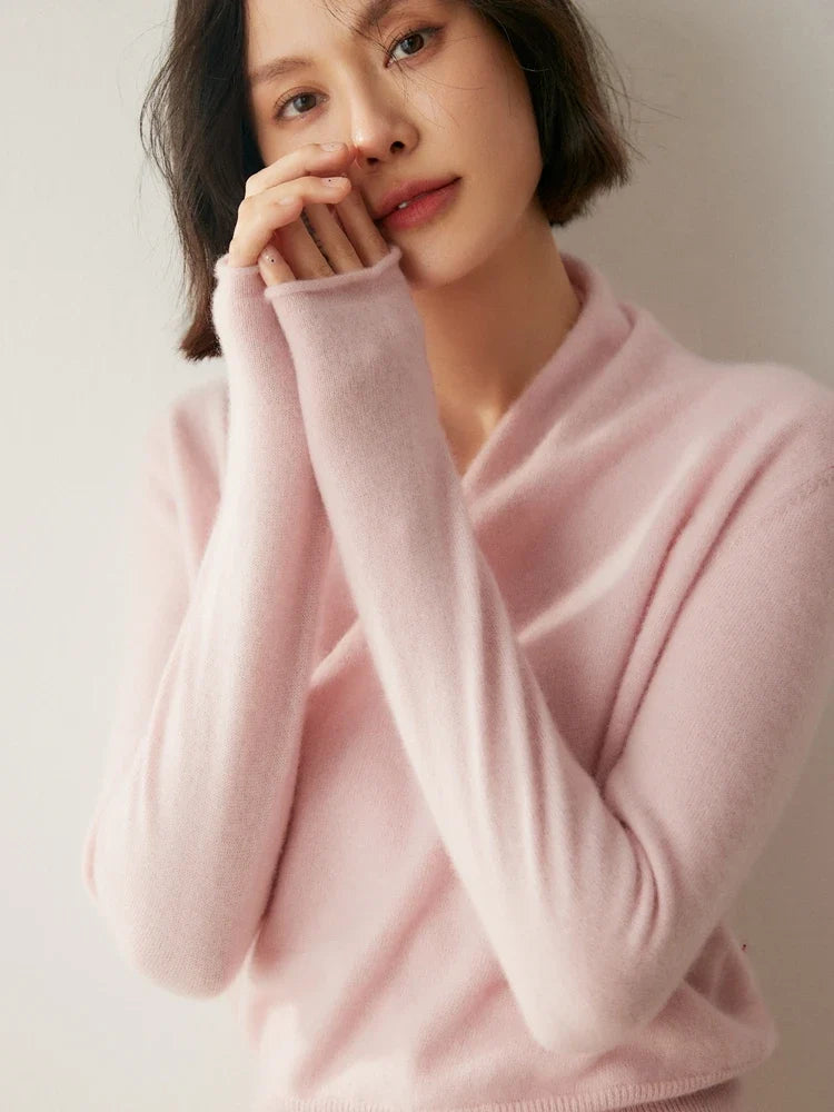 Bridget | Wrap Front Shawl Collar Cashmere Sweater - View 54