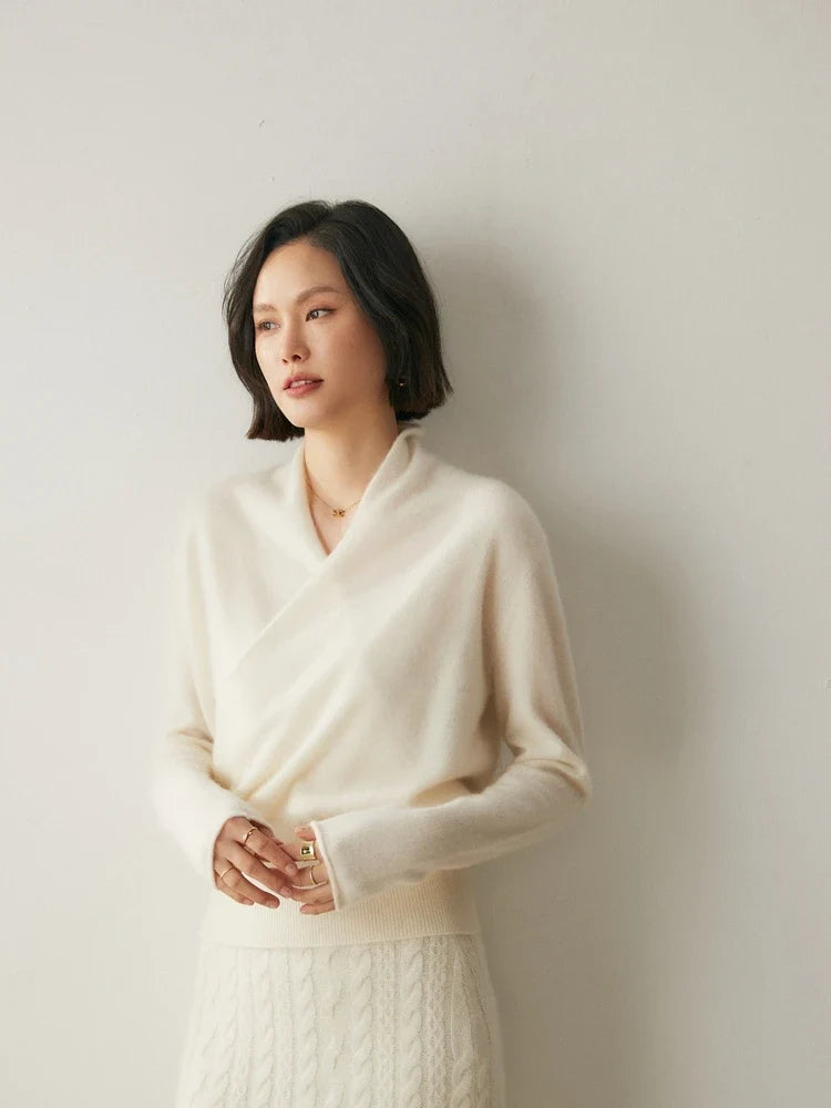 Bridget | Wrap Front Shawl Collar Cashmere Sweater - View 55