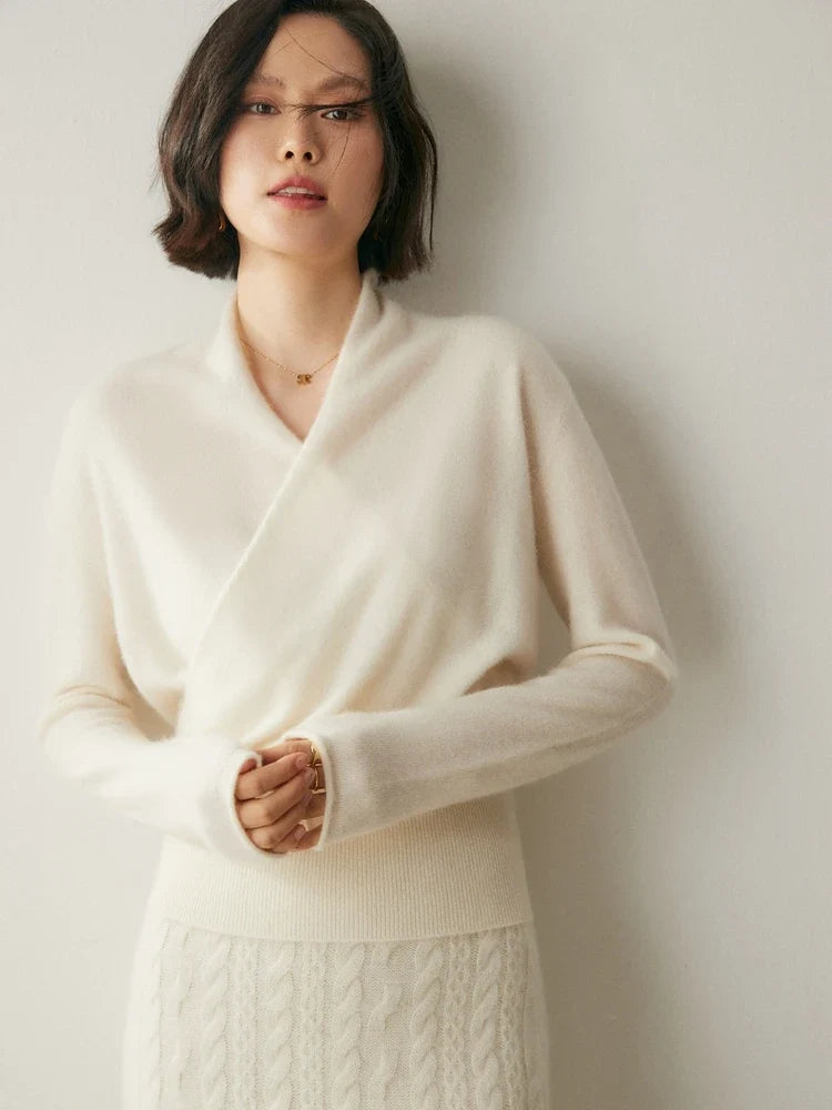 Bridget | Wrap Front Shawl Collar Cashmere Sweater - View 56