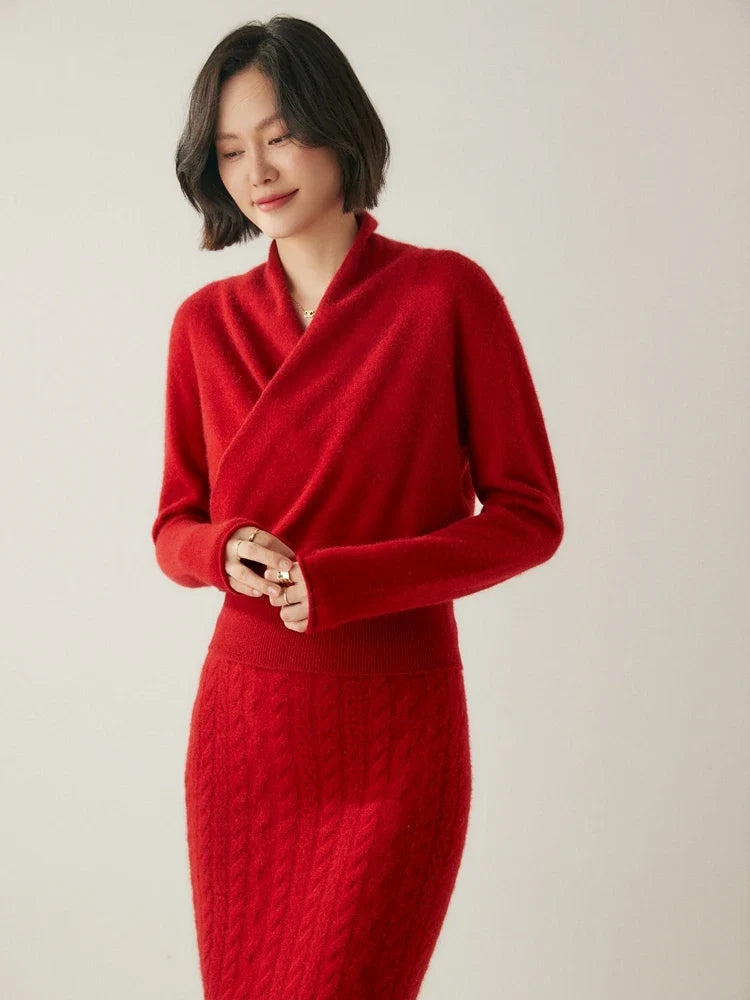 Bridget | Wrap Front Shawl Collar Cashmere Sweater - View 57