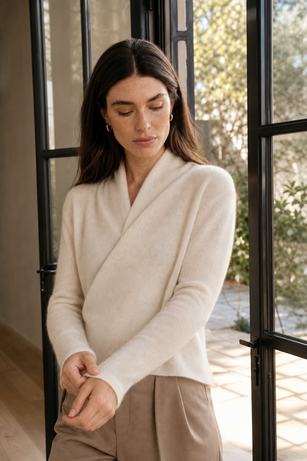 Bridget | Wrap Front Shawl Collar Cashmere Sweater - View 7