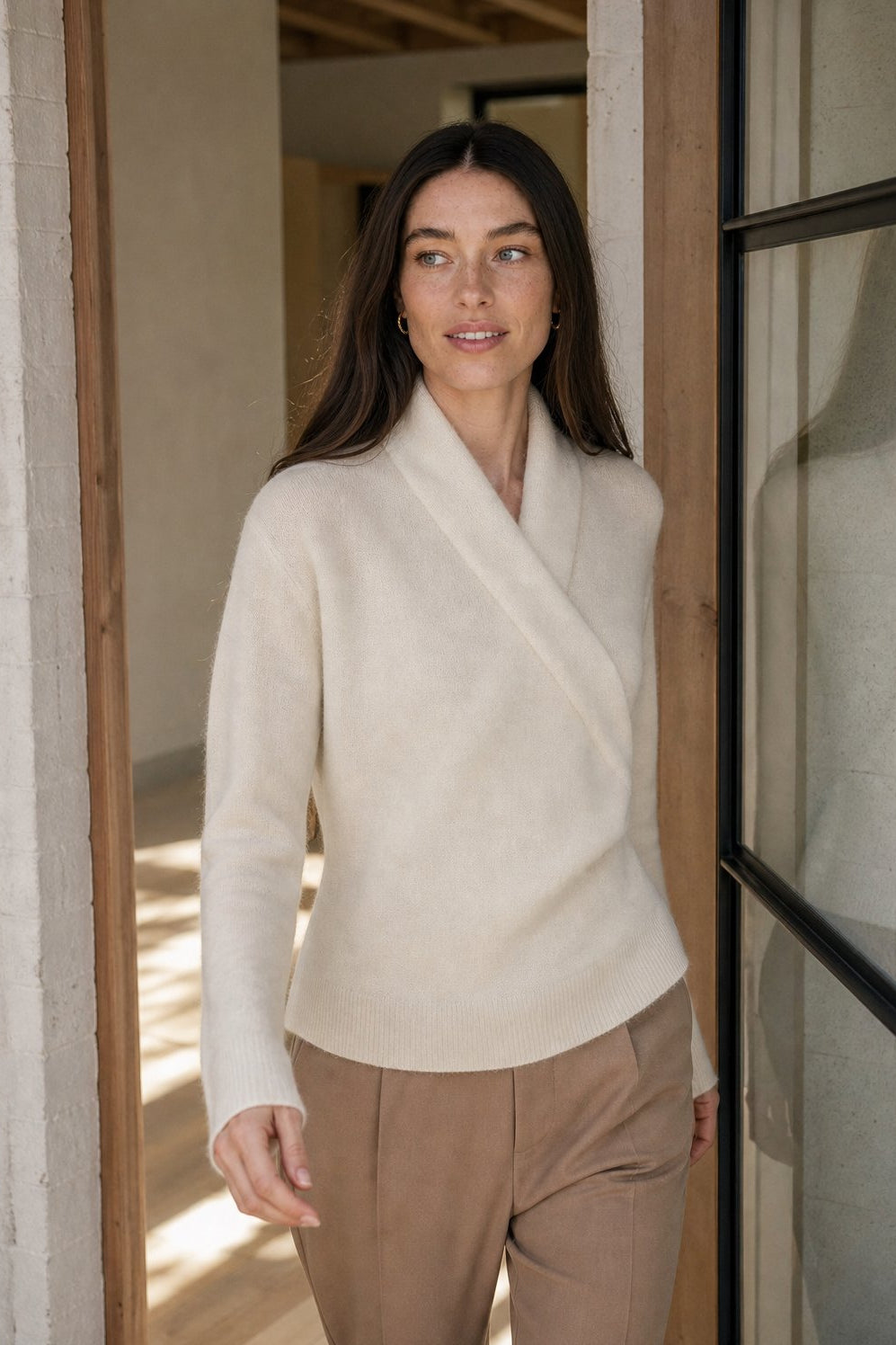 Bridget | Wrap Front Shawl Collar Cashmere Sweater - View 8