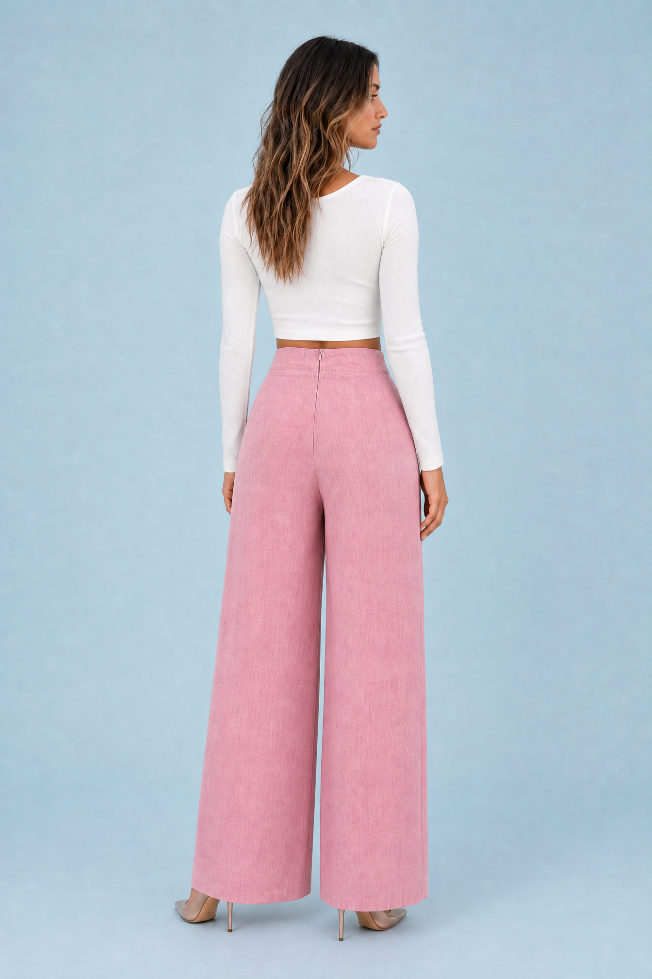 Bryony | Tab Button Brushed Twill High Waist Wide Leg Trousers - View 5