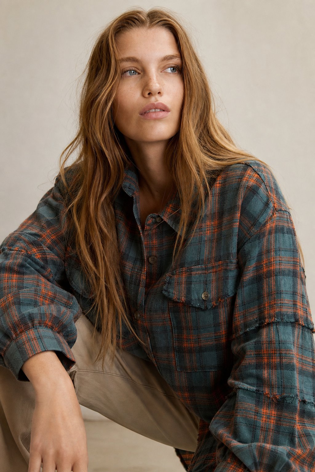 Cleo | Raw Seam Oversized Plaid Flannel Shirt Jacket