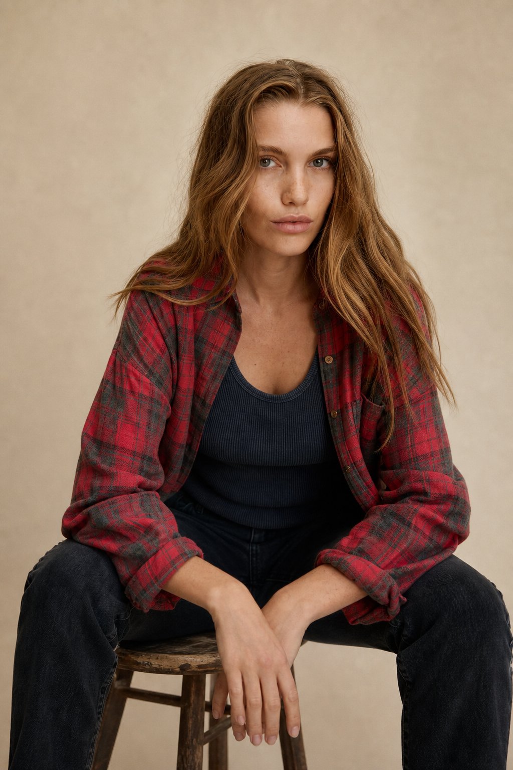 Cleo | Raw Seam Oversized Plaid Flannel Shirt Jacket - View 3
