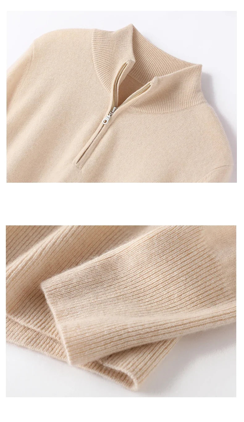 Coralie | Stand Collar Quarter Zip Cashmere Sweater - View 11