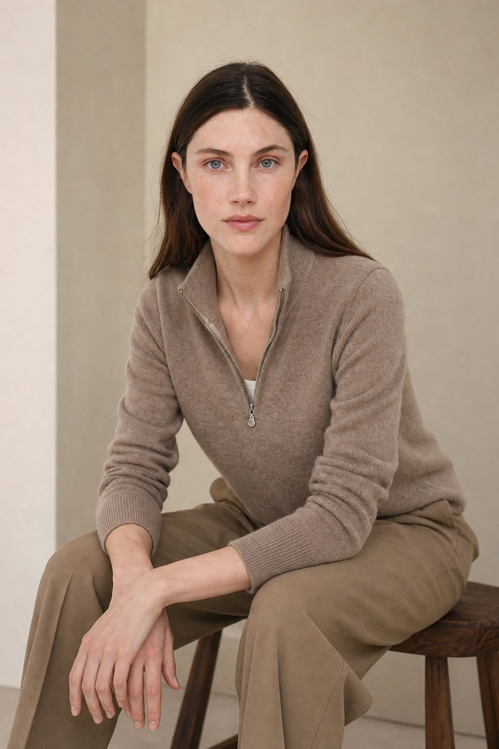 Coralie | Stand Collar Quarter Zip Cashmere Sweater - View 5