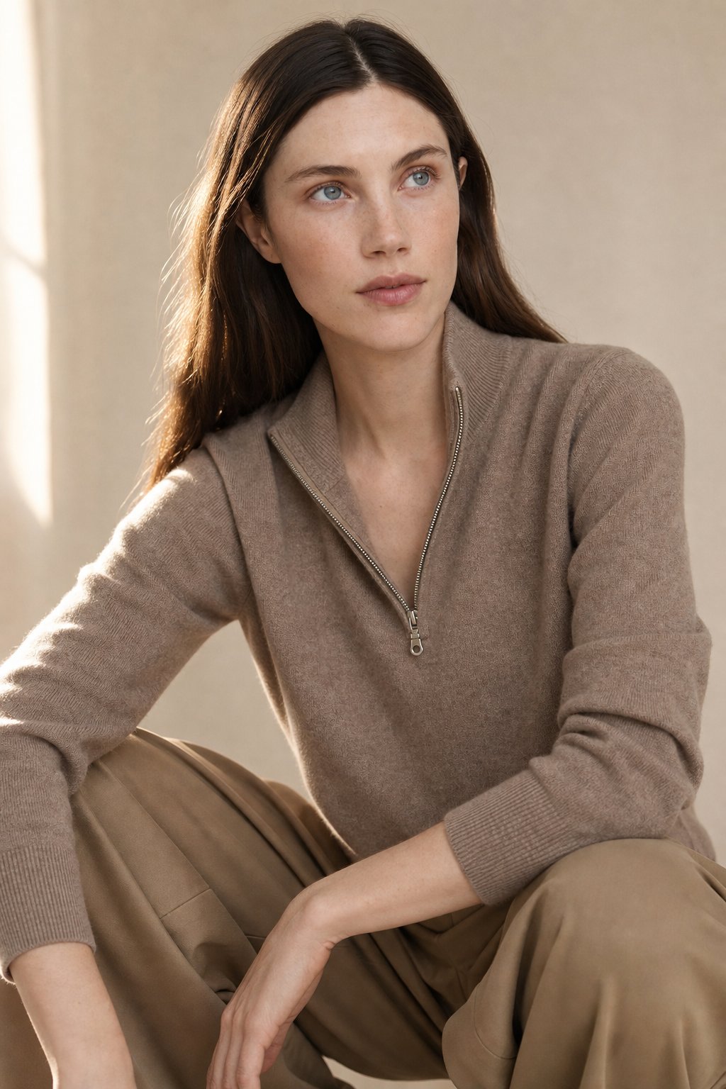 Coralie | Stand Collar Quarter Zip Cashmere Sweater - View 6