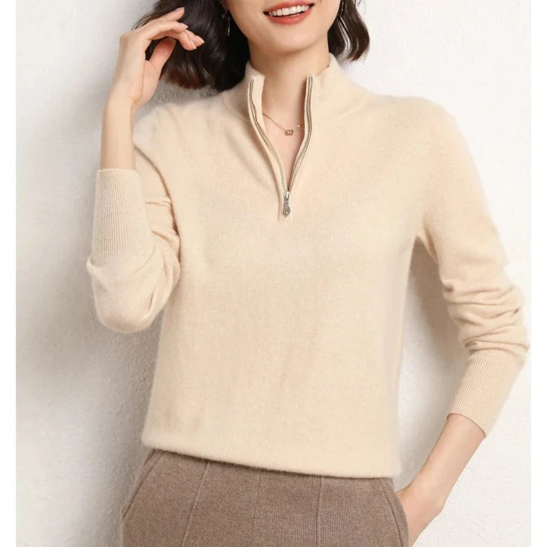 Coralie | Stand Collar Quarter Zip Cashmere Sweater - View 7