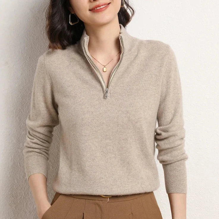 Coralie | Stand Collar Quarter Zip Cashmere Sweater - View 8