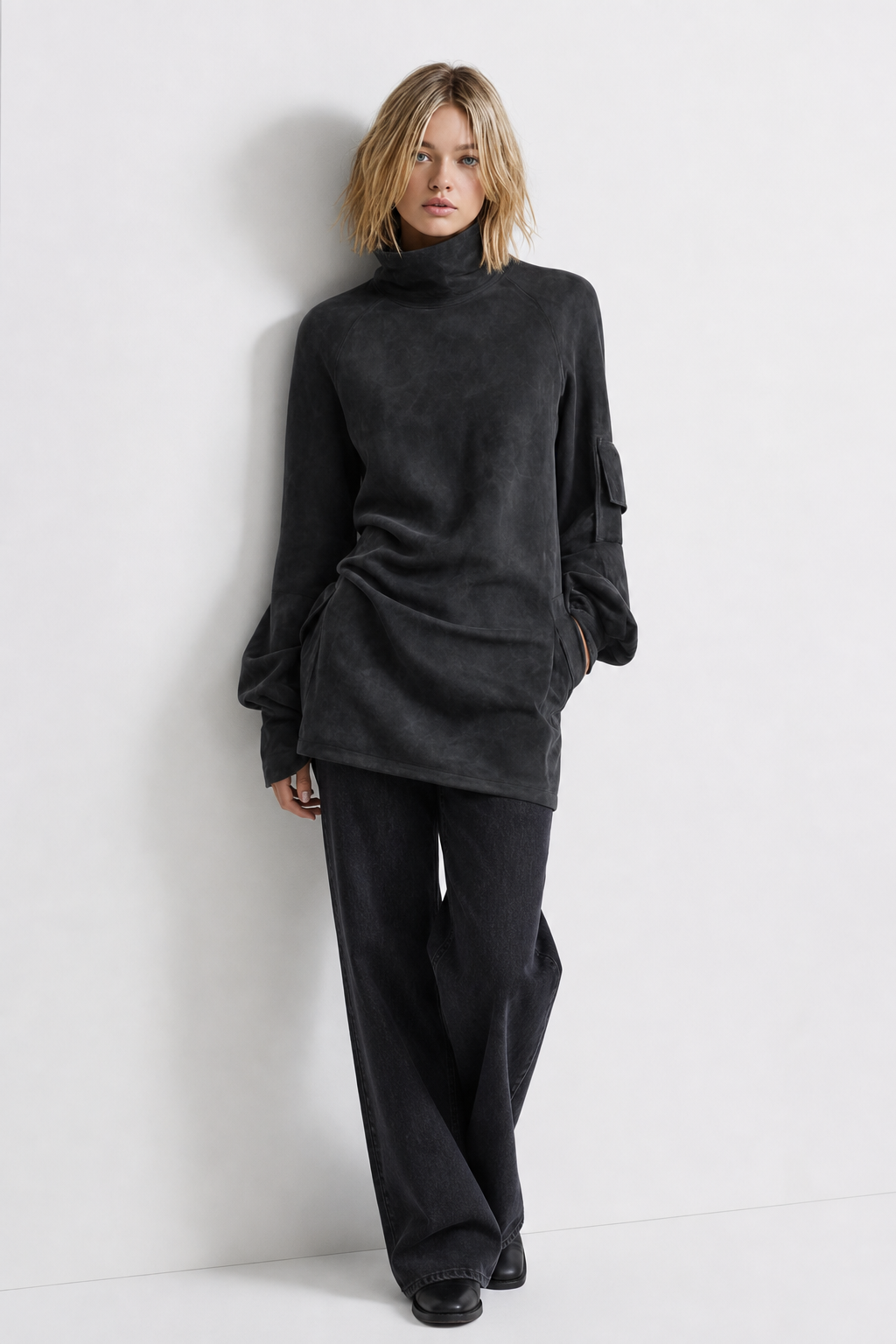 Cordelia | Oversized Suede Roll Neck Mini Sweater Dress - View 5