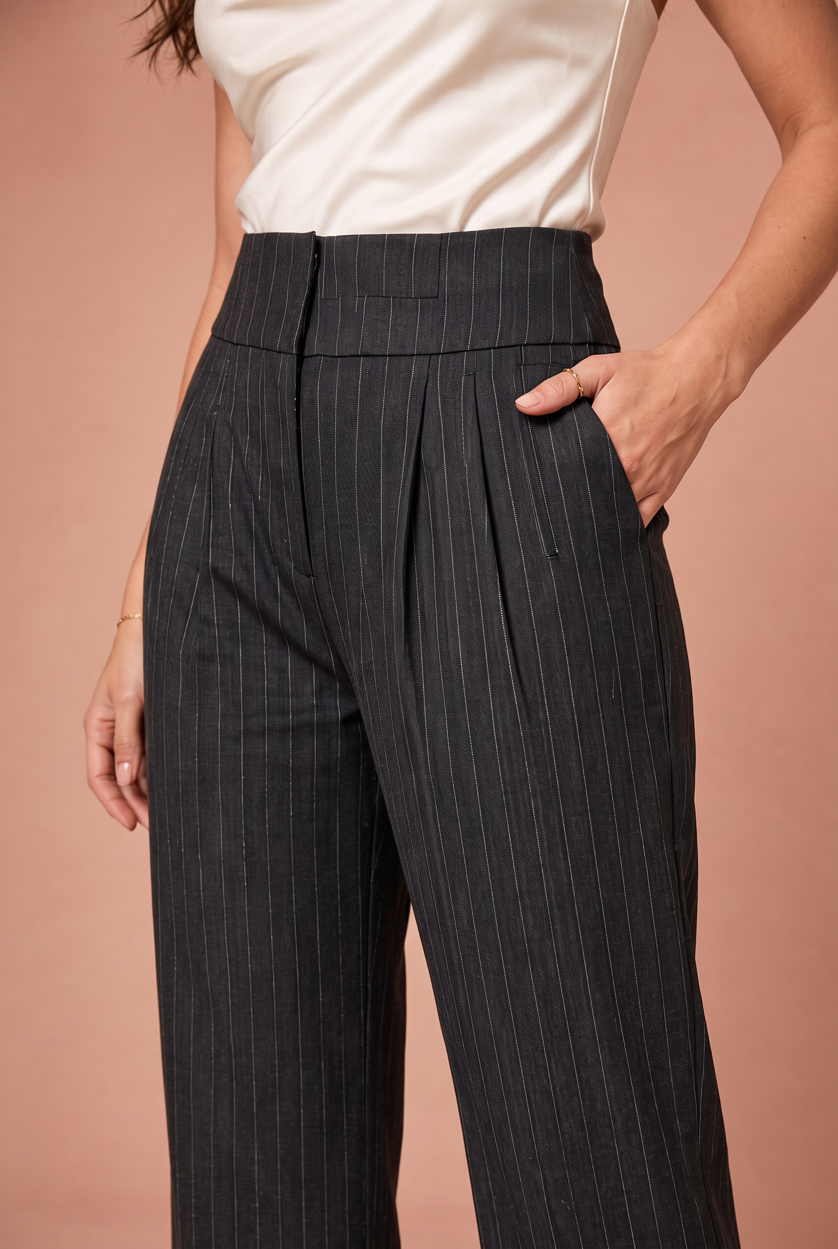 Cosette | Metallic Pinstripe Contoured Waist Wide Leg Trousers - View 4
