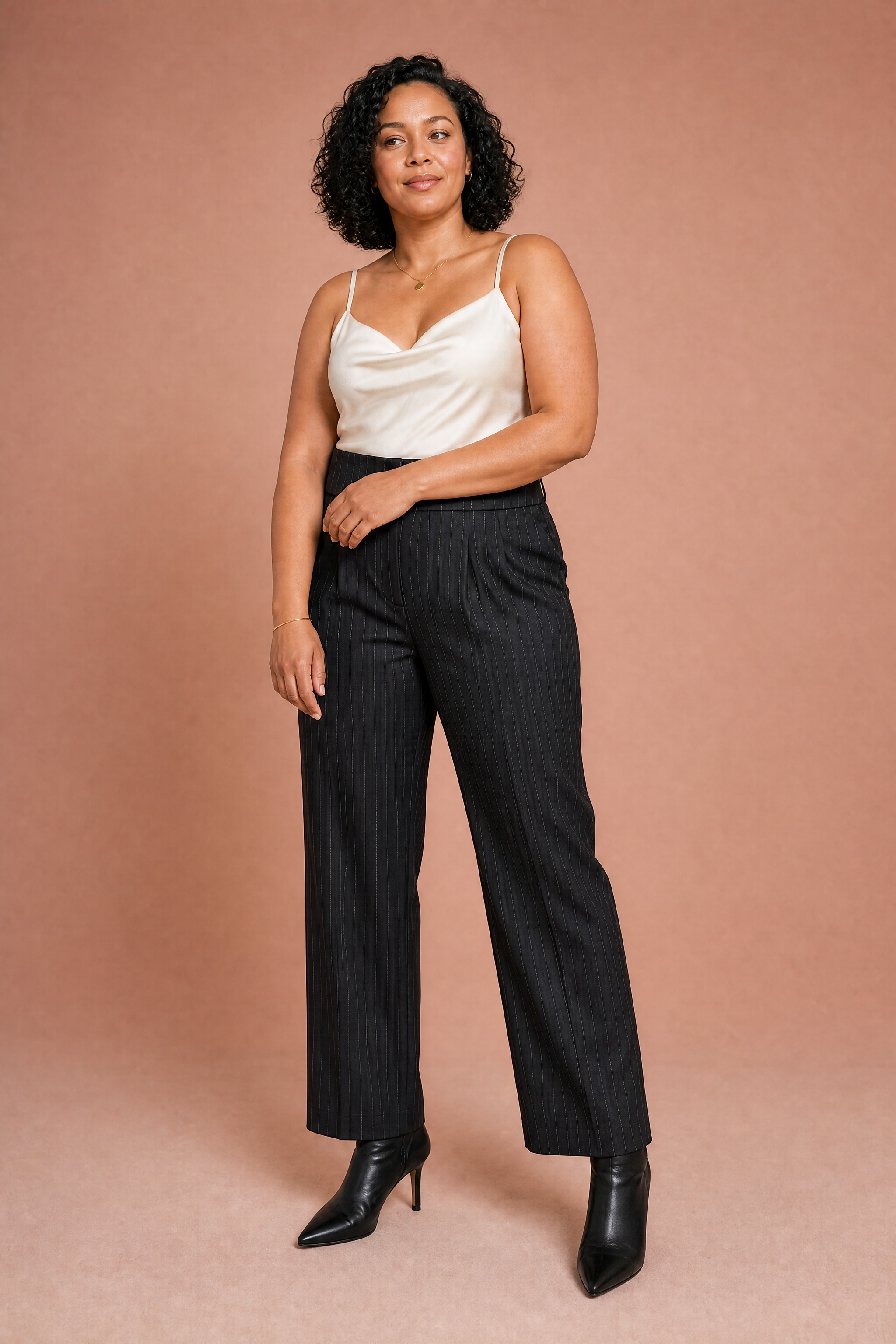 Cosette | Metallic Pinstripe Contoured Waist Wide Leg Trousers - View 6