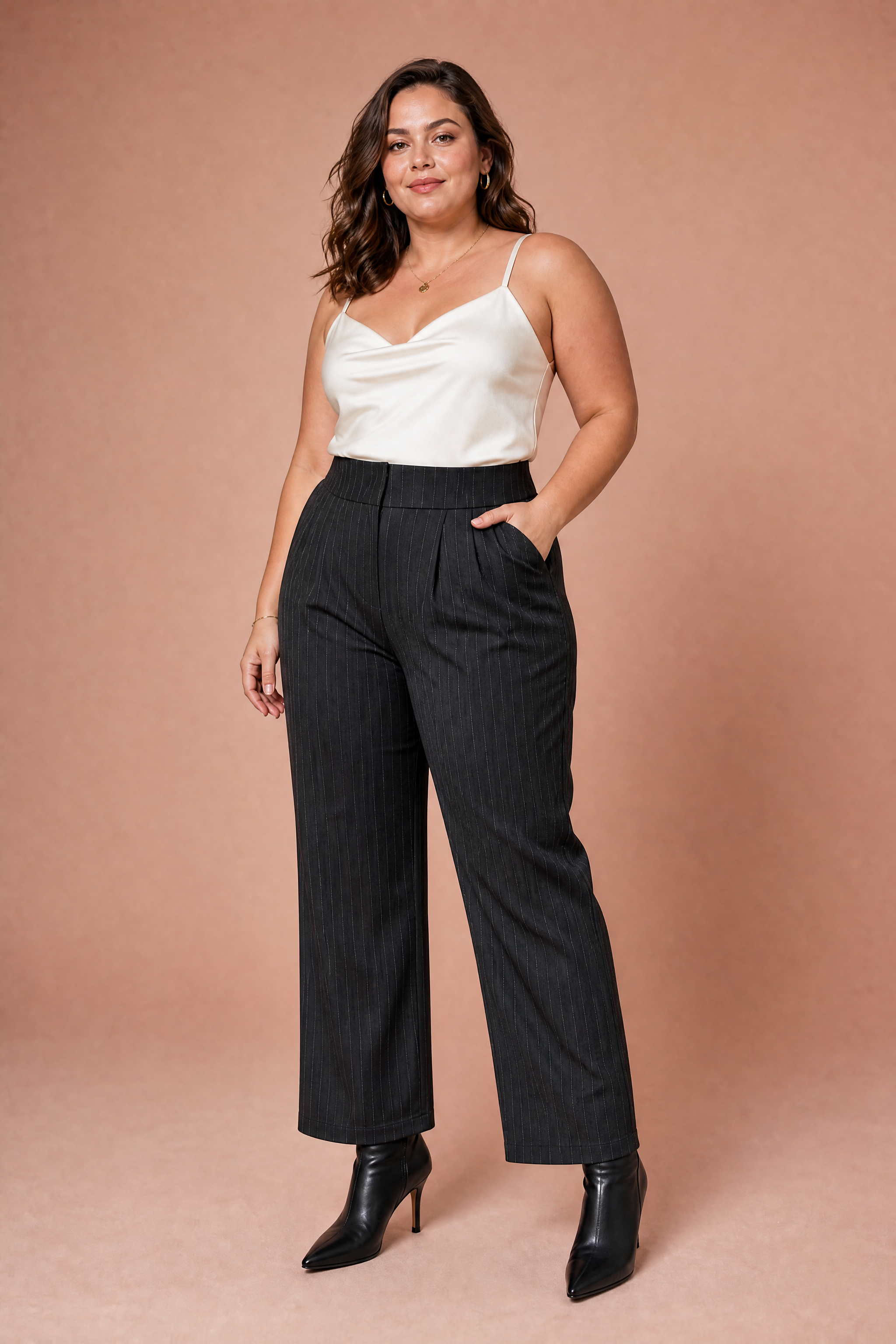 Cosette | Metallic Pinstripe Contoured Waist Wide Leg Trousers - View 7