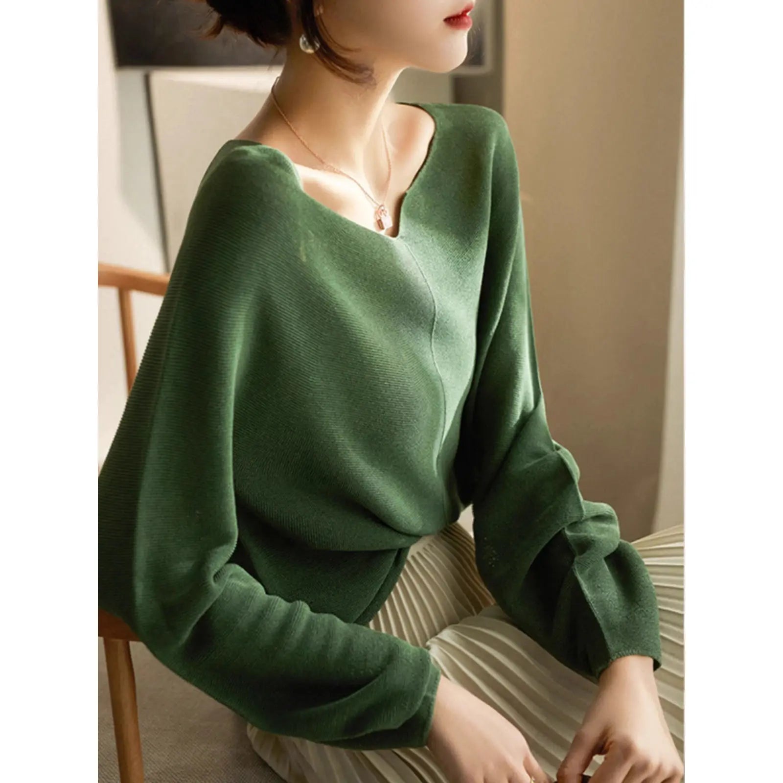 Cosima | Draped Dolman Sleeve Boat Neck Knit Sweater - View 14