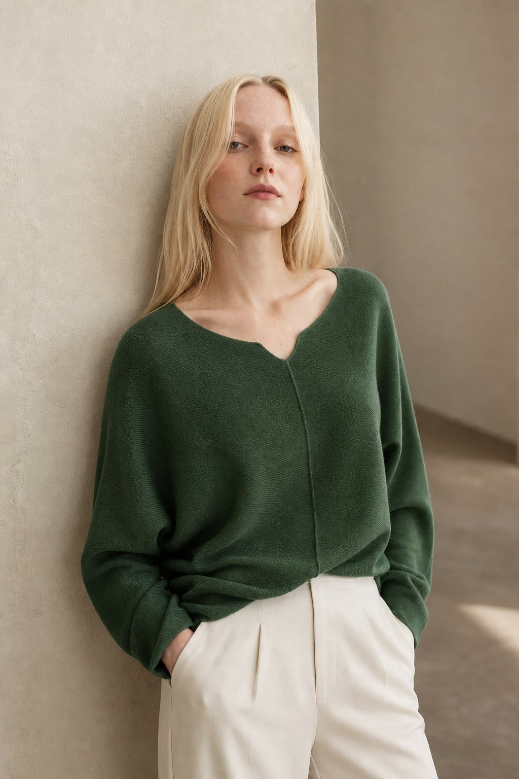 Cosima | Draped Dolman Sleeve Boat Neck Knit Sweater - View 2