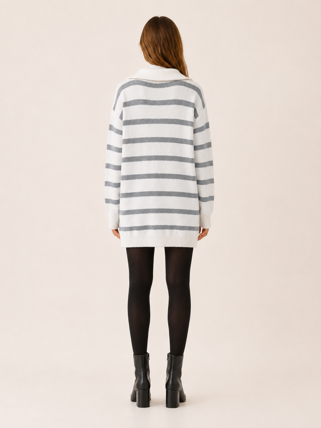 Dagmar | Contrast Collar Quarter Zip Breton Stripe Knit Dress - View 2