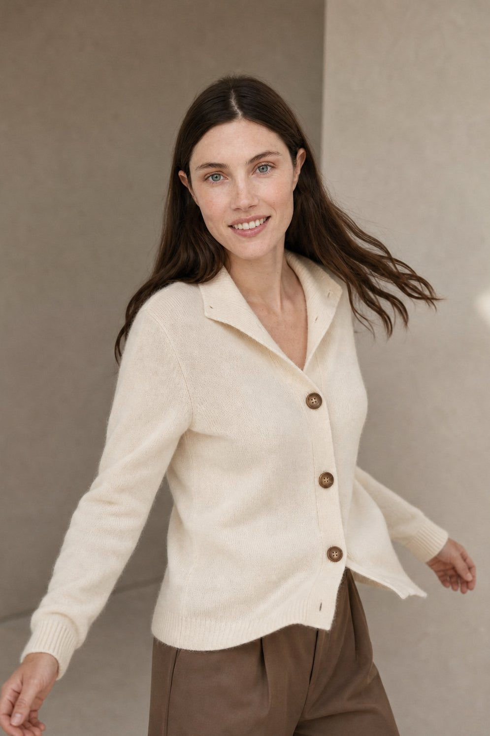 Dagny | Brushed Funnel Collar Button Front Knit Cardigan - View 11