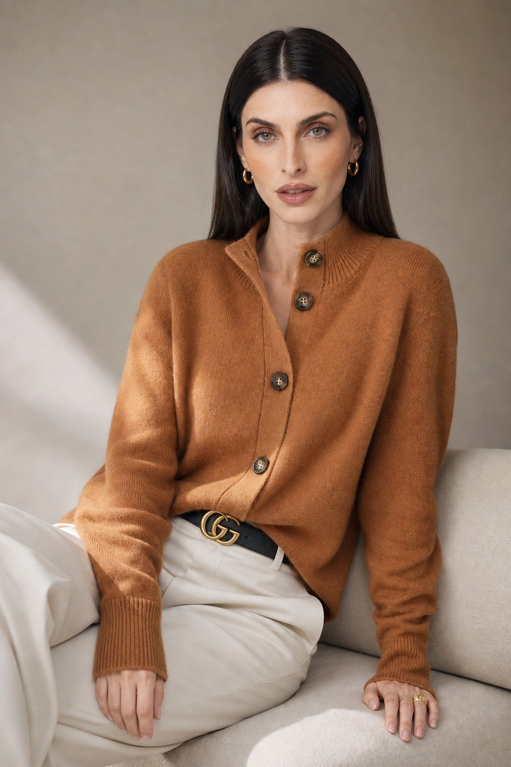 Dagny | Brushed Funnel Collar Button Front Knit Cardigan - View 12