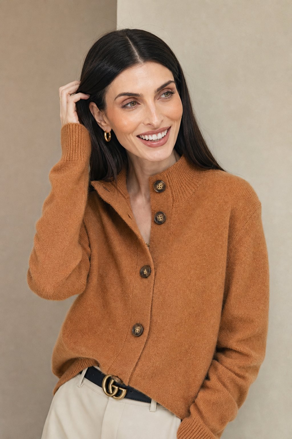 Dagny | Brushed Funnel Collar Button Front Knit Cardigan - View 13