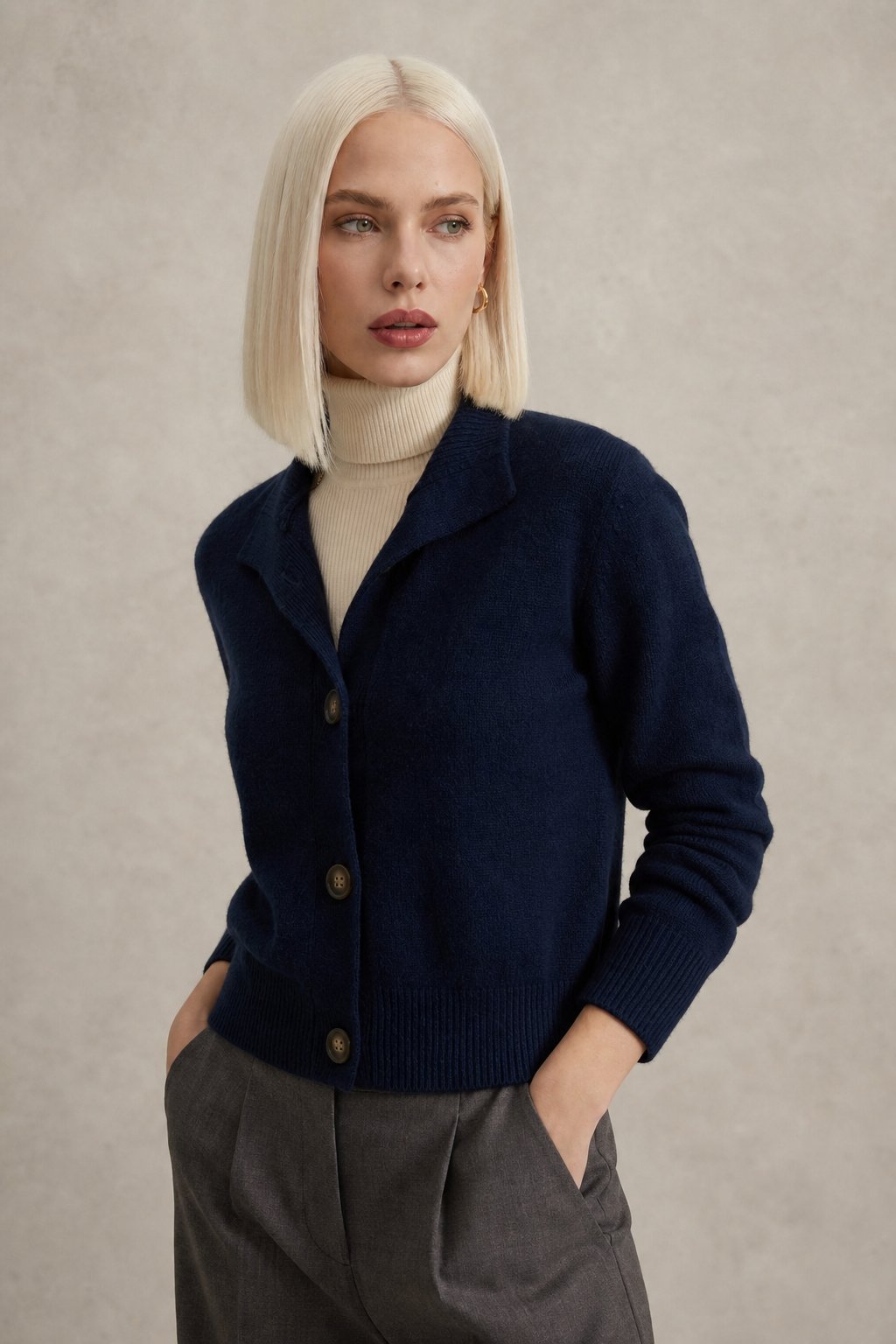 Dagny | Brushed Funnel Collar Button Front Knit Cardigan - View 14