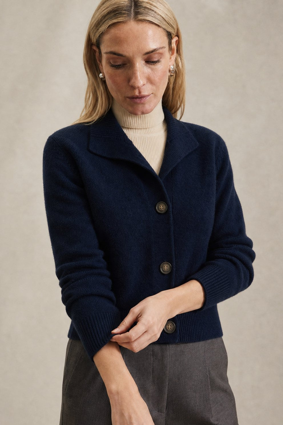 Dagny | Brushed Funnel Collar Button Front Knit Cardigan - View 5