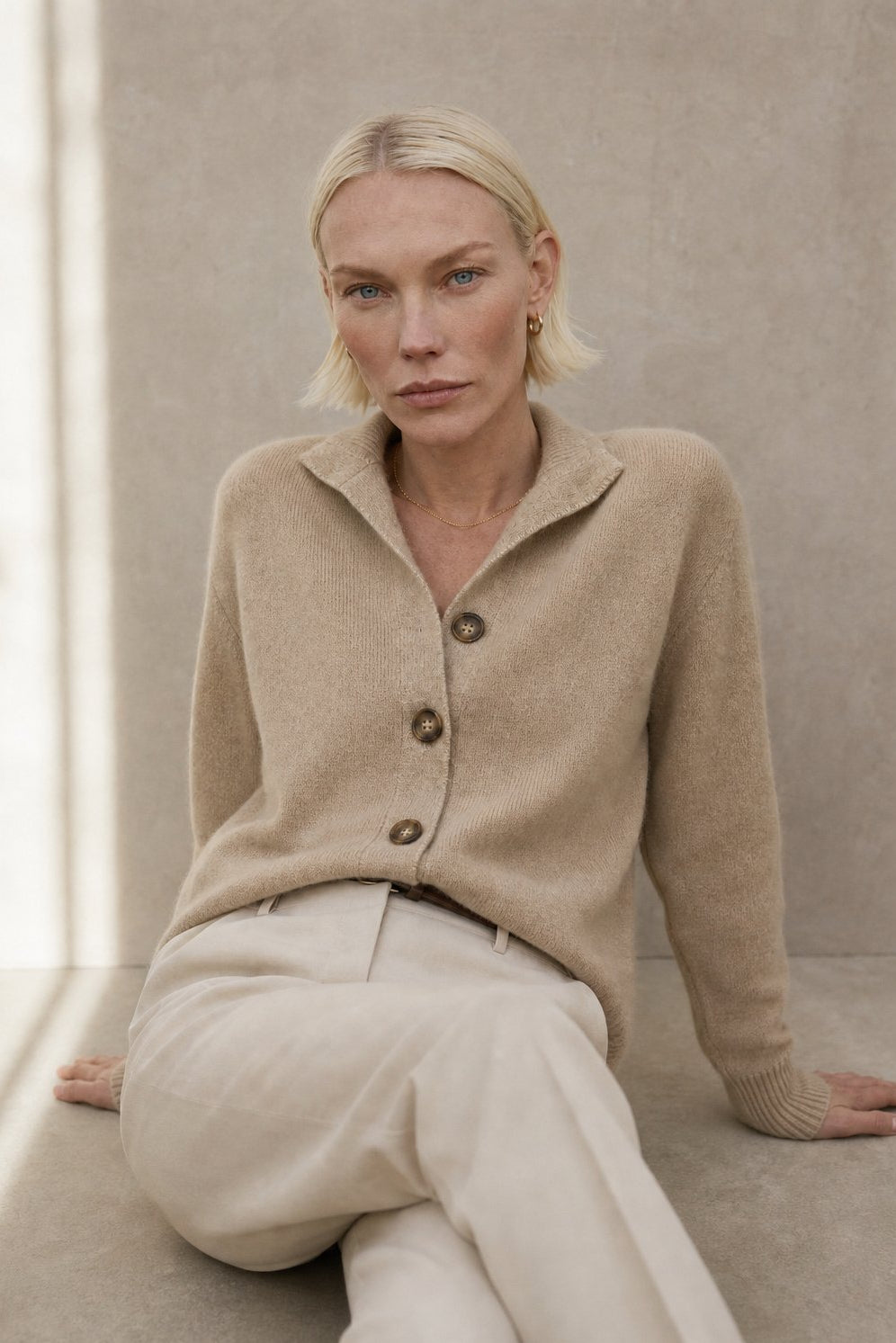 Dagny | Brushed Funnel Collar Button Front Knit Cardigan - View 6