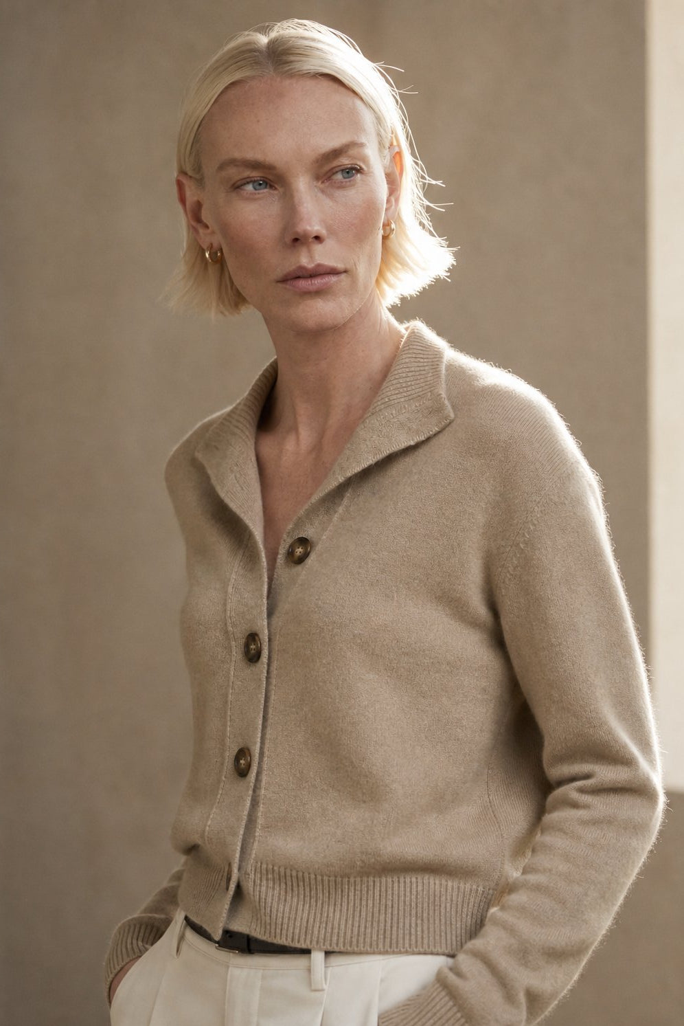 Dagny | Brushed Funnel Collar Button Front Knit Cardigan - View 8