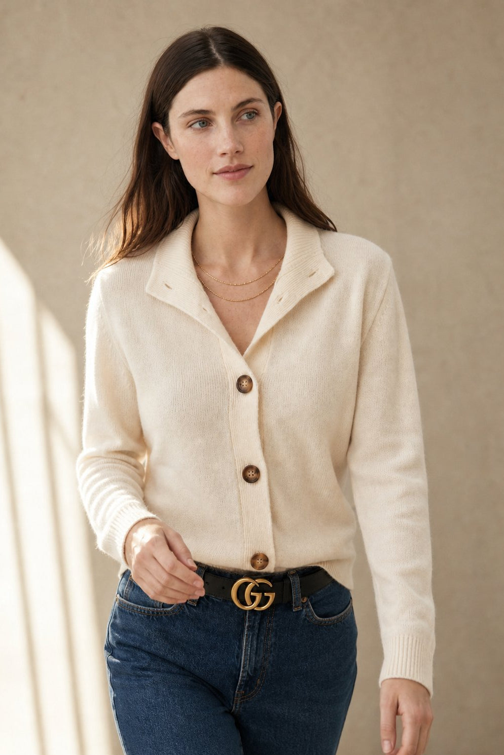 Dagny | Brushed Funnel Collar Button Front Knit Cardigan - View 9