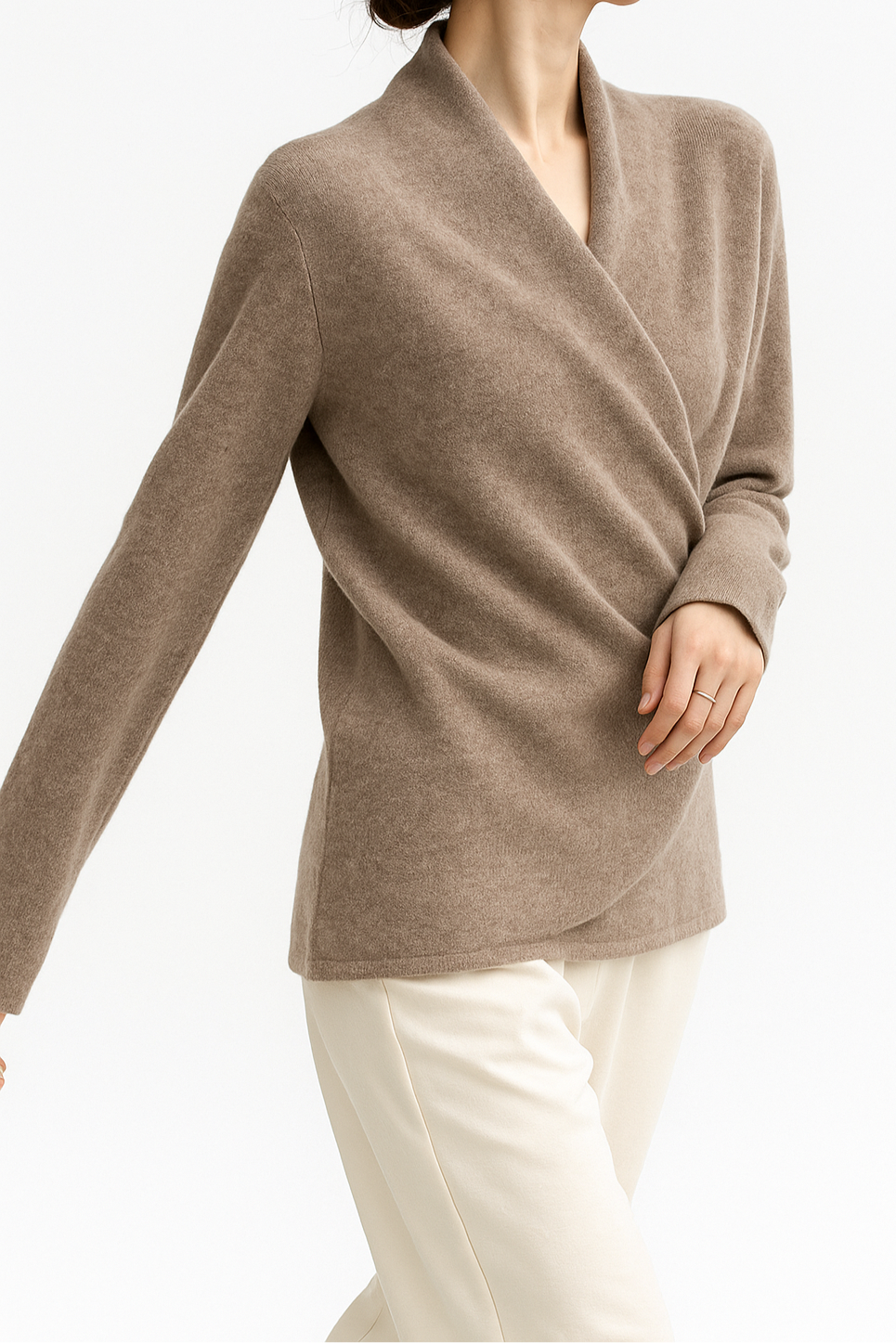 Delphine | Textured Wrap Front Shawl Collar Knit Sweater - View 11