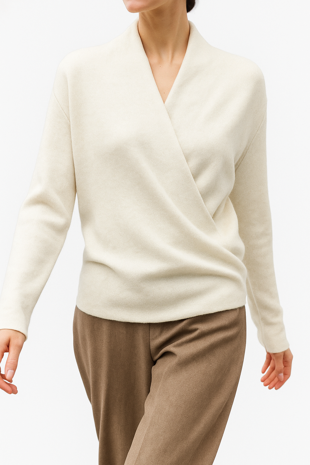 Delphine | Textured Wrap Front Shawl Collar Knit Sweater - View 13