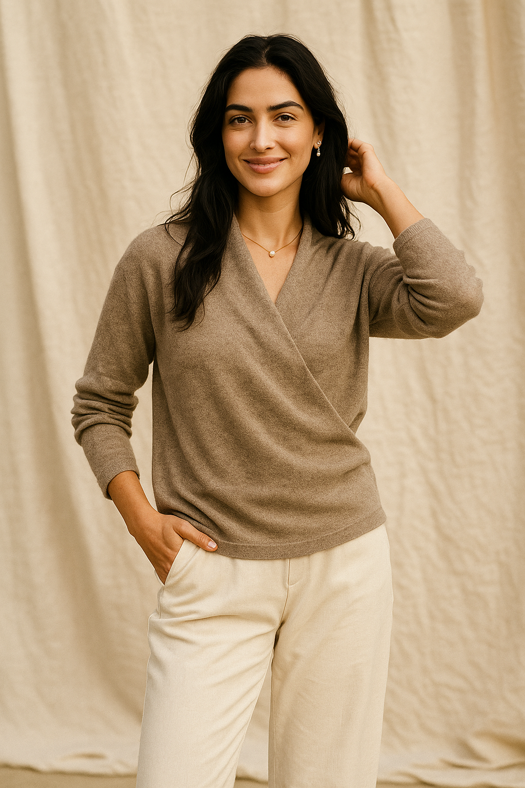 Delphine | Textured Wrap Front Shawl Collar Knit Sweater - View 17