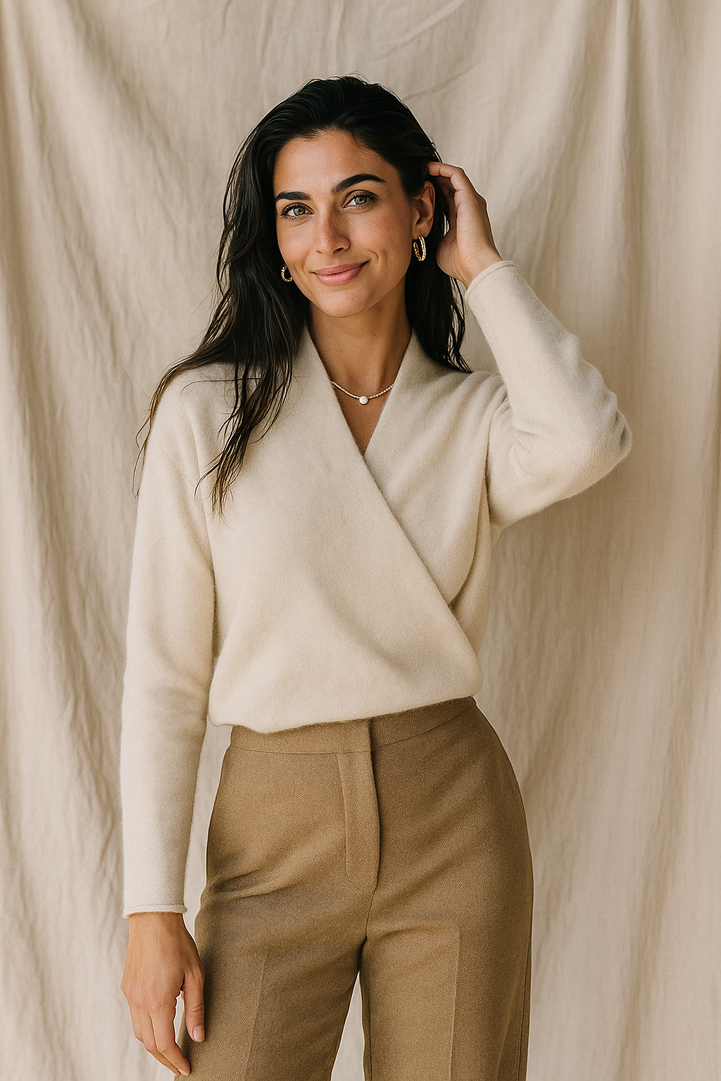 Delphine | Textured Wrap Front Shawl Collar Knit Sweater - View 19