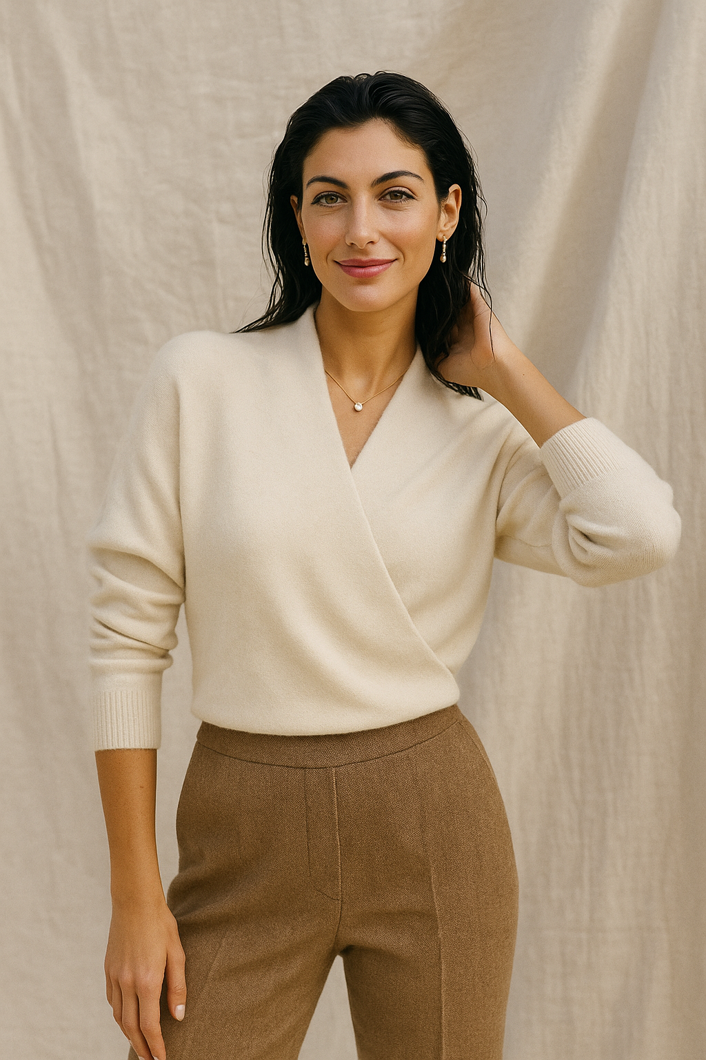 Delphine | Textured Wrap Front Shawl Collar Knit Sweater - View 22