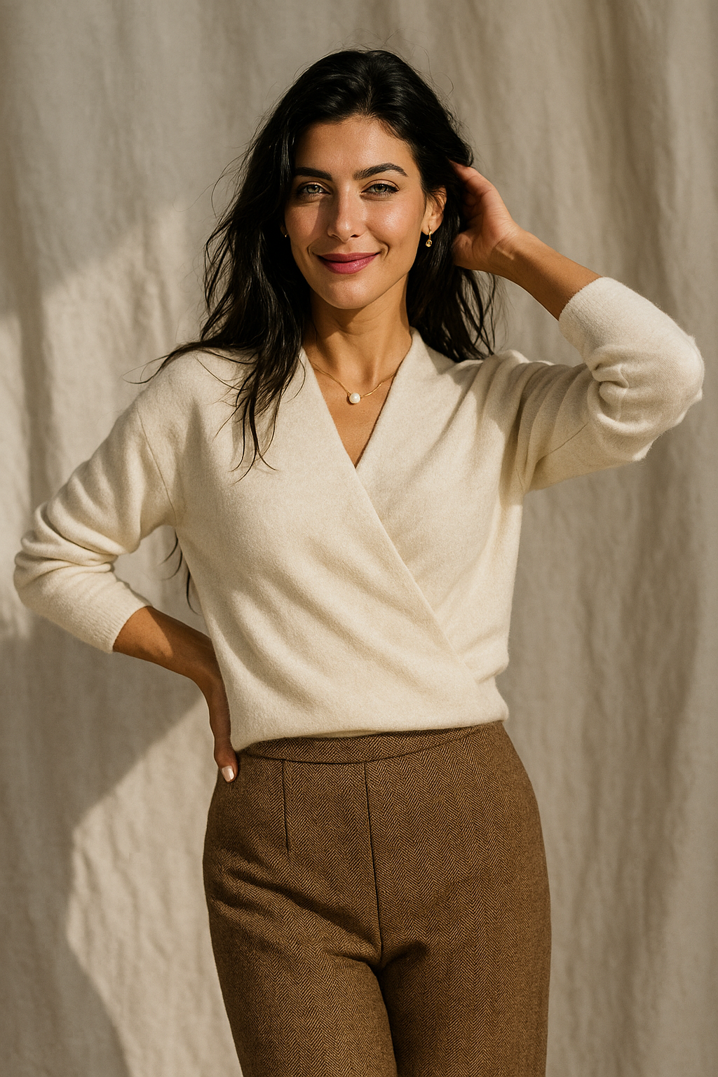 Delphine | Textured Wrap Front Shawl Collar Knit Sweater - View 23