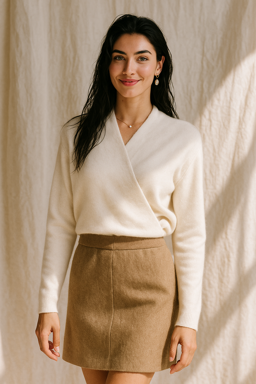 Delphine | Textured Wrap Front Shawl Collar Knit Sweater - View 25