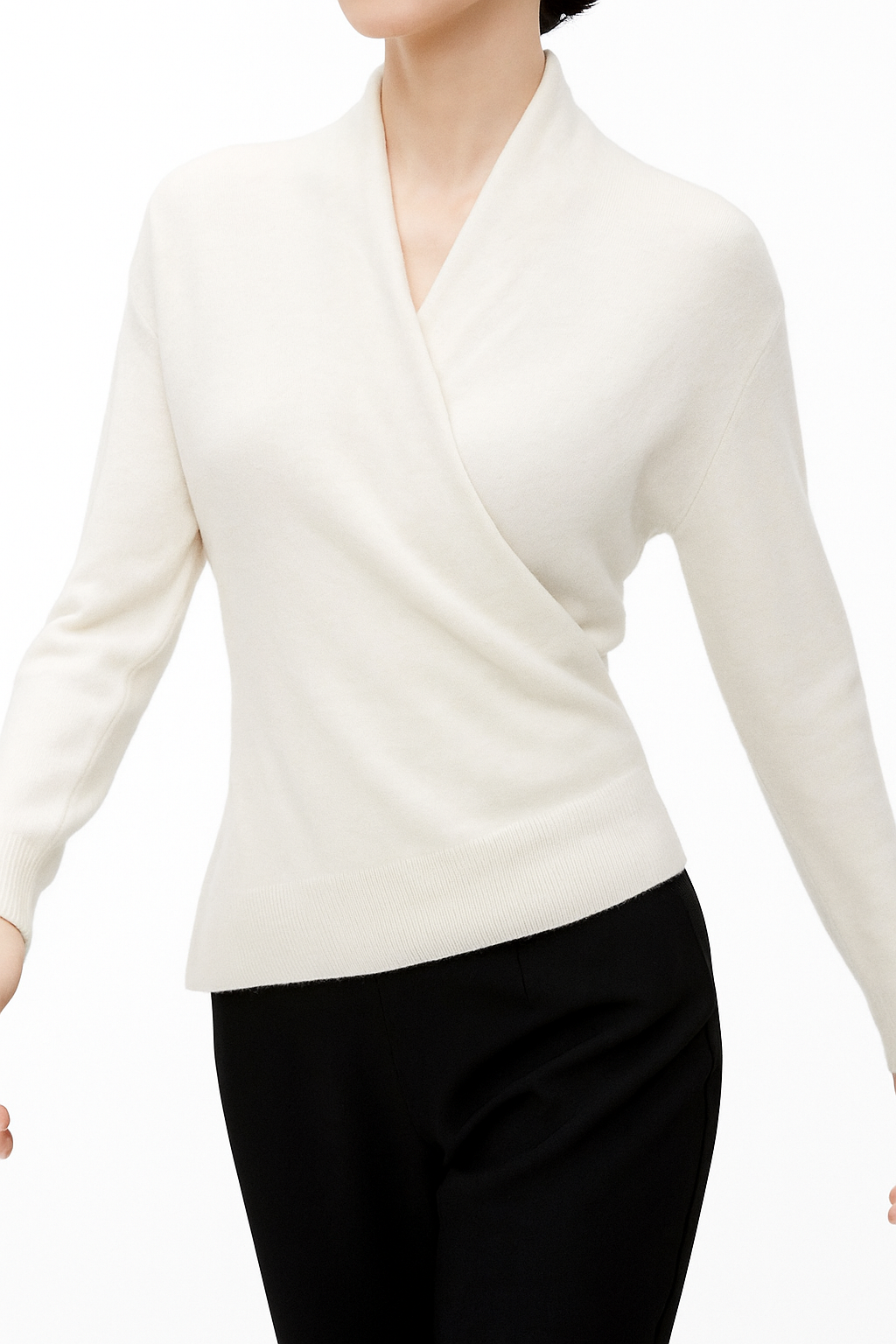 Delphine | Textured Wrap Front Shawl Collar Knit Sweater - View 26