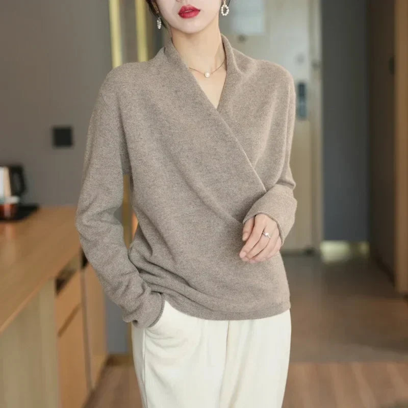 Delphine | Textured Wrap Front Shawl Collar Knit Sweater - View 29