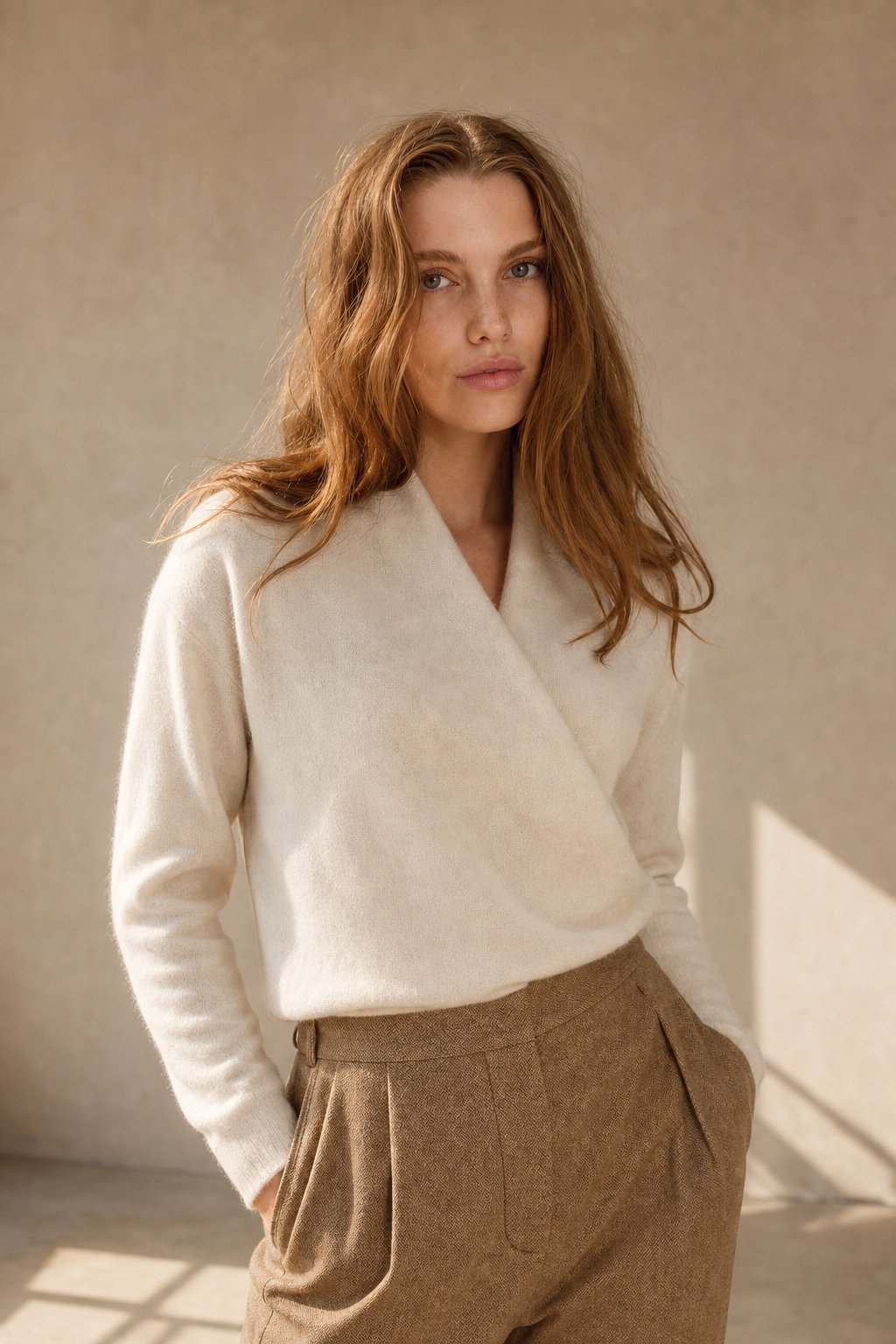 Delphine | Textured Wrap Front Shawl Collar Knit Sweater - View 3
