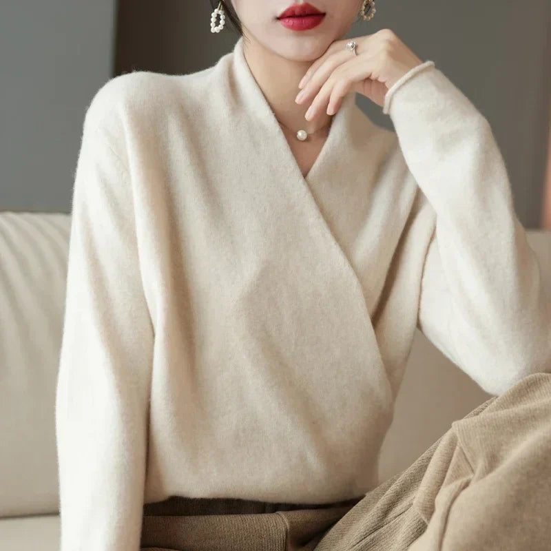 Delphine | Textured Wrap Front Shawl Collar Knit Sweater - View 32